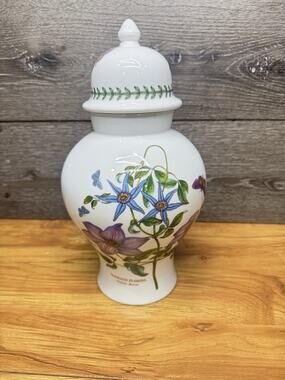 Portmerion Botanic Garden 12” Lidded Ginger Jar Clematis Florida England
